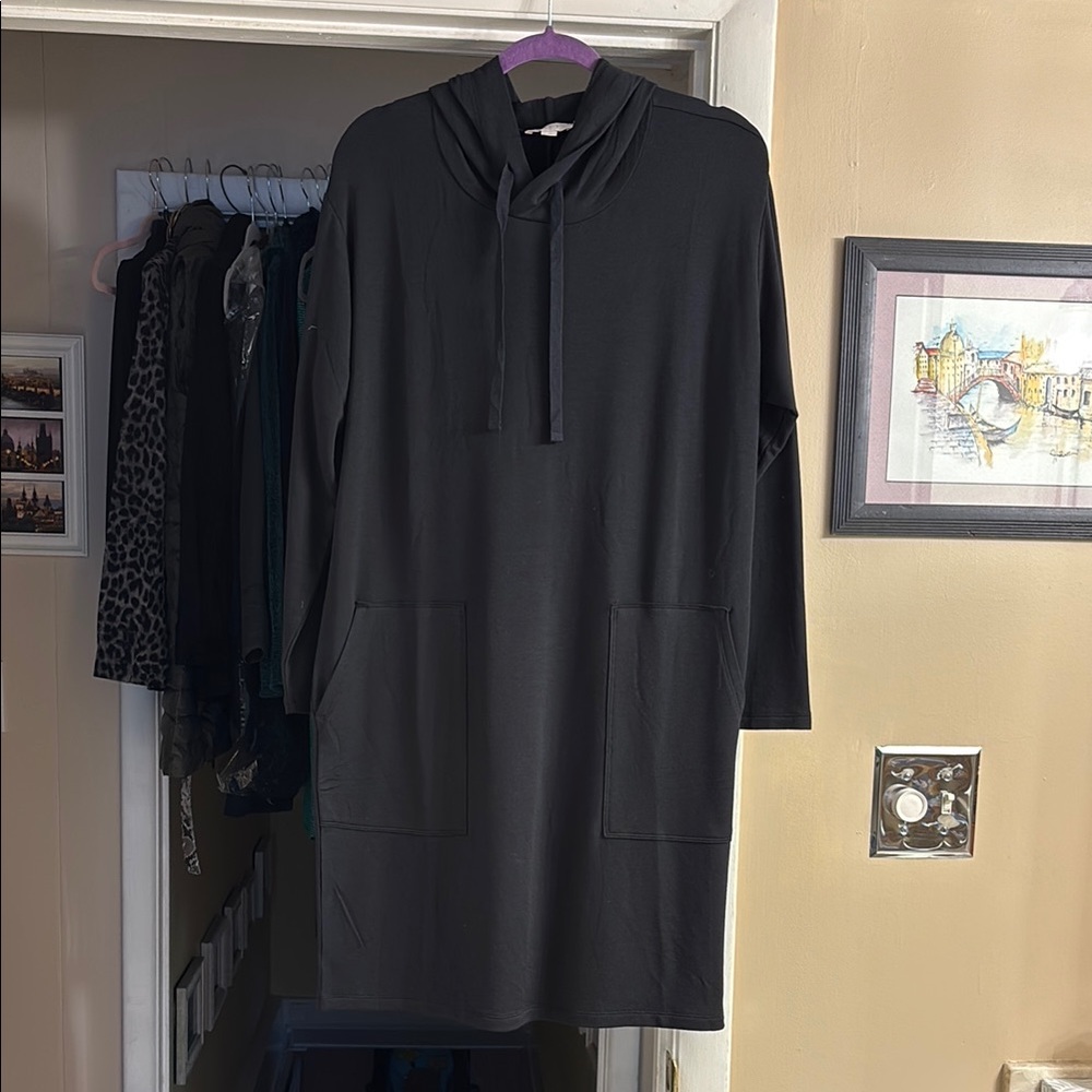 Loft Oversized Black Super Soft Dress with Hoodie and Pockets M